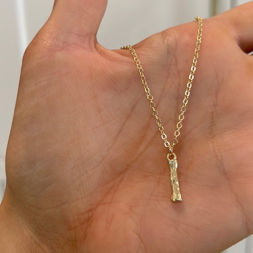 Gold Initial Letter Necklace Bamboo Link Charm I